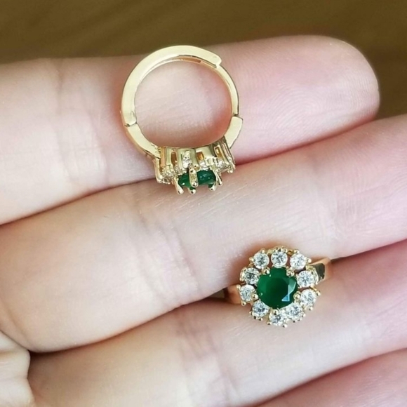 Jewelry - New 18K Gold Plated Round Cut Emerald Diamond Hoop Earrings for Women